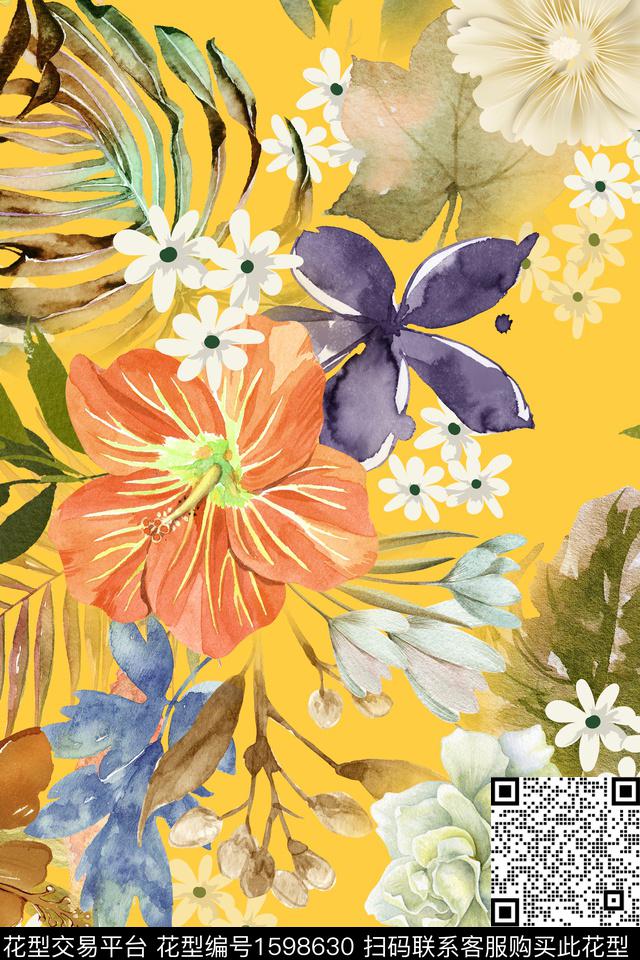 花卉水彩花卉大花数码印花华亿平台下载（图片编号: 1598630） - 瓦栏（Walan）