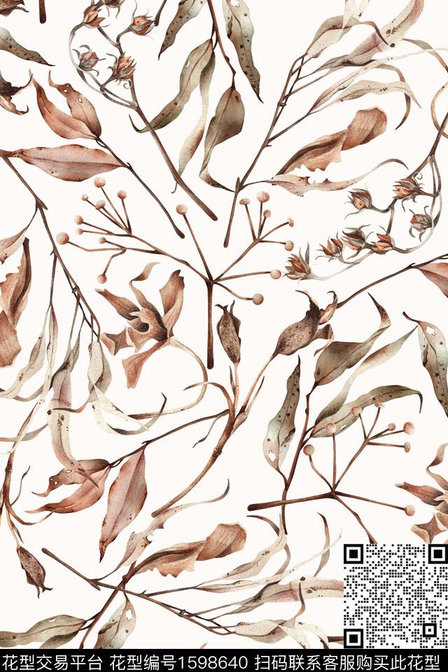 植物干枯绿植树叶数码印花华亿平台下载（图片编号: 1598640） - 瓦栏（Walan）