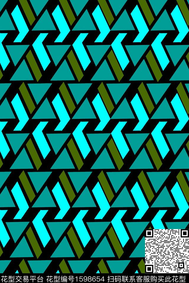 几何蓝色三角形传统印花华亿平台下载（图片编号: 1598654） - 瓦栏（Walan）