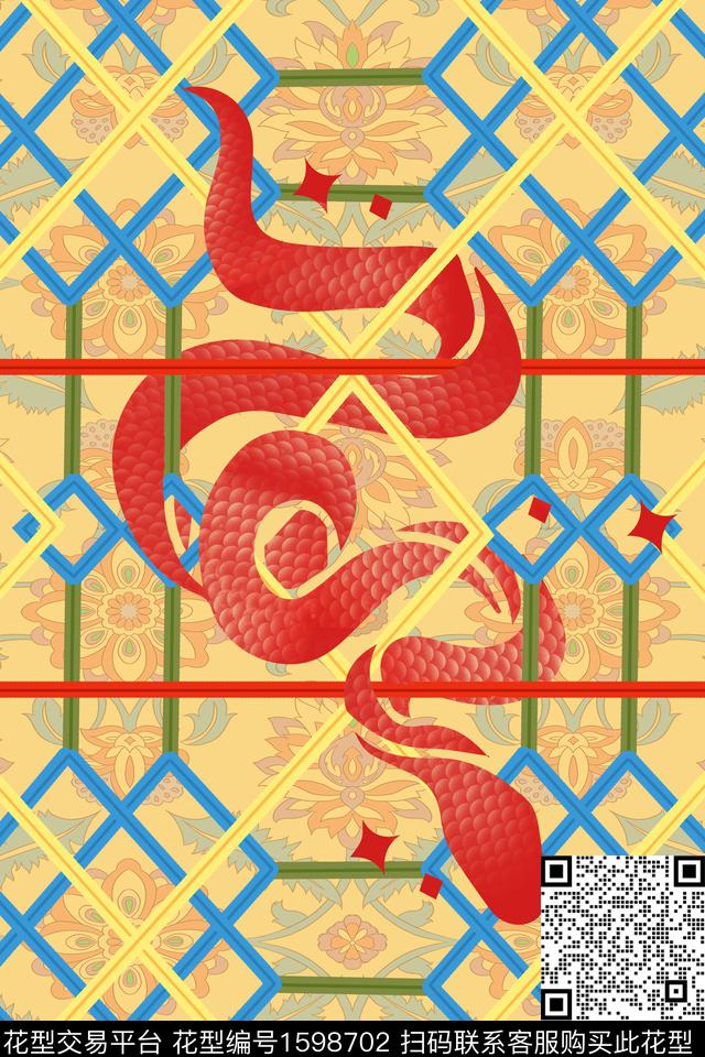 蛇古典花纹民族风数码印花华亿平台下载（图片编号: 1598702） - 瓦栏（Walan）