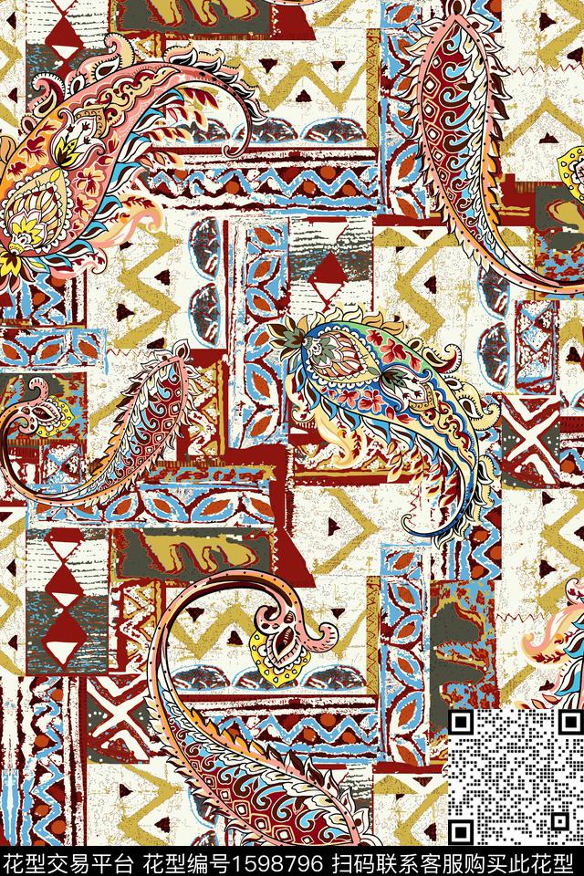 民族风复古佩斯利数码印花华亿平台下载（图片编号: 1598796） - 瓦栏（Walan）