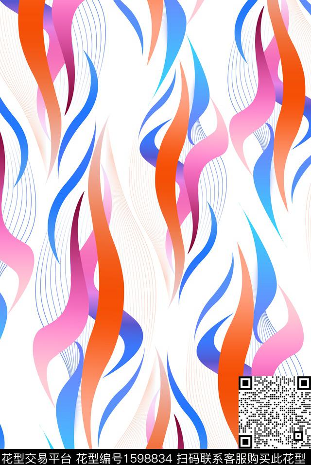 线条几何大牌风数码印花华亿平台下载（图片编号: 1598834） - 瓦栏（Walan）