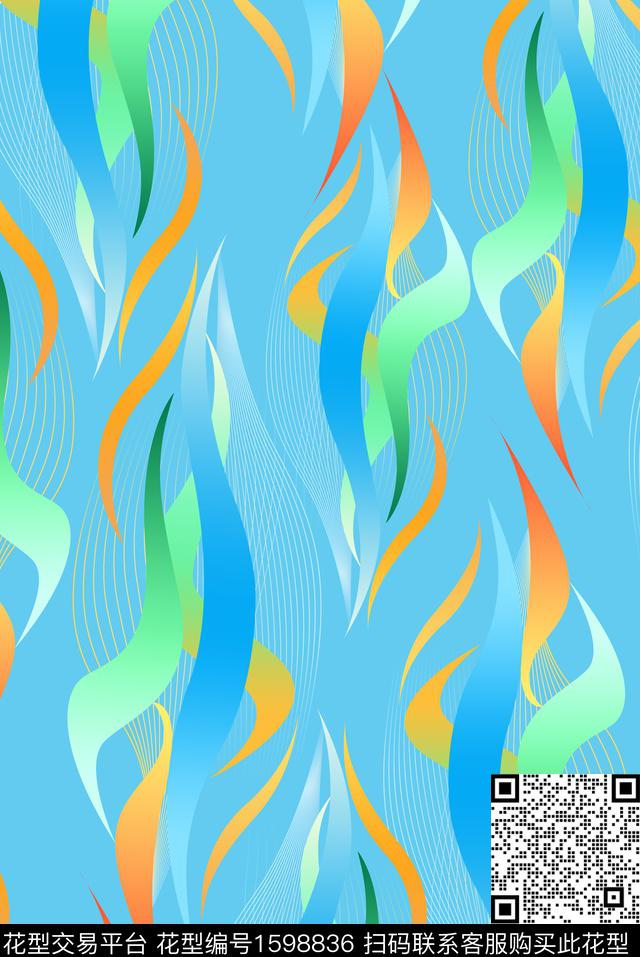 线条几何大牌风数码印花华亿平台下载（图片编号: 1598836） - 瓦栏（Walan）