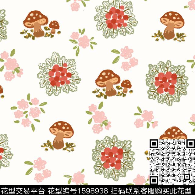 趣味蘑菇花卉数码印花华亿平台下载（图片编号: 1598938） - 瓦栏（Walan）