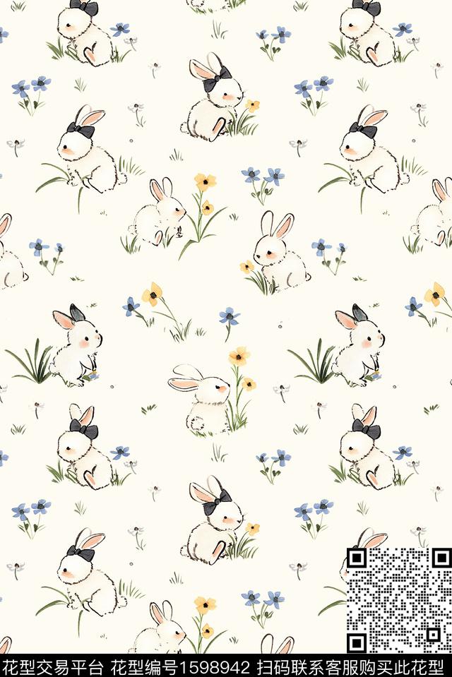卡通动物兔子可爱数码印花华亿平台下载（图片编号: 1598942） - 瓦栏（Walan）