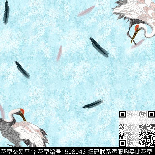 羽毛肌理仙鹤数码印花华亿平台下载（图片编号: 1598943） - 瓦栏（Walan）