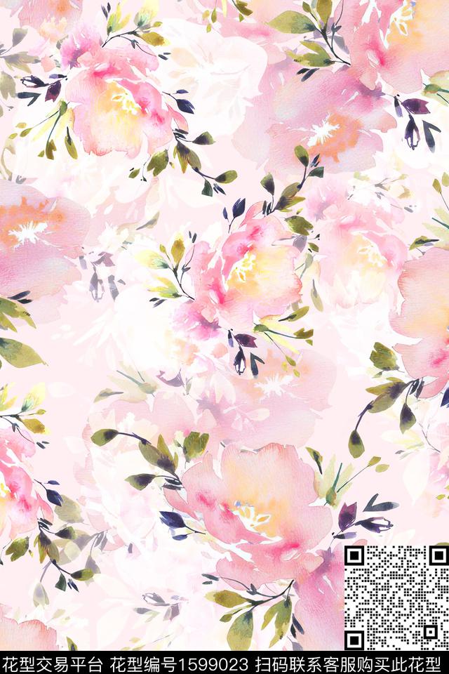 水彩花卉影花花卉数码印花华亿平台下载（图片编号: 1599023） - 瓦栏（Walan）