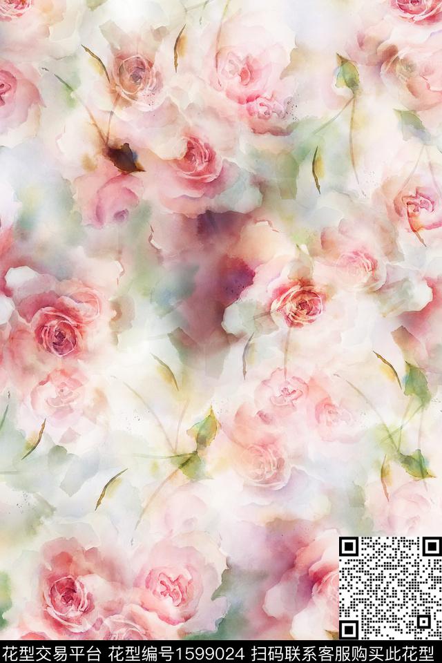水彩花卉花卉数码印花华亿平台下载（图片编号: 1599024） - 瓦栏（Walan）