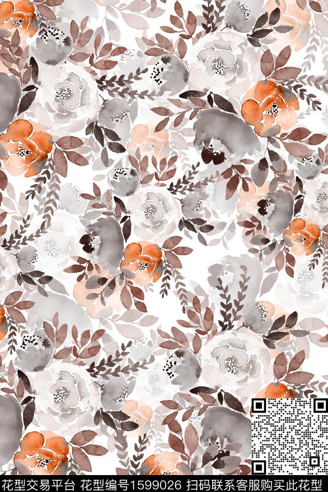 水彩花卉影花花卉数码印花华亿平台下载（图片编号: 1599026） - 瓦栏（Walan）