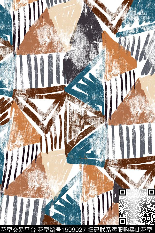 几何复古线条数码印花华亿平台下载（图片编号: 1599027） - 瓦栏（Walan）