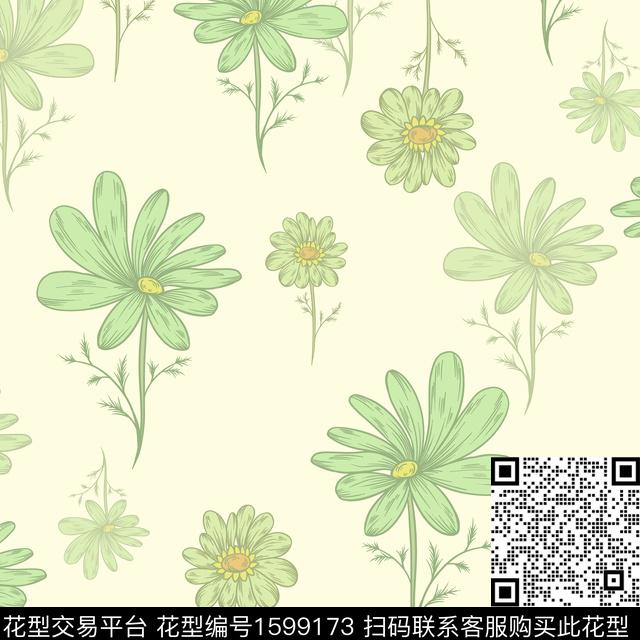 花卉清爽底花卉传统印花华亿平台下载（图片编号: 1599173） - 瓦栏（Walan）