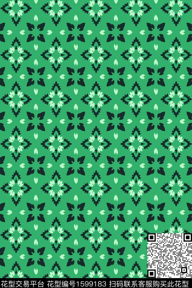 绿色民族风叶片传统印花华亿平台下载（图片编号: 1599183） - 瓦栏（Walan）
