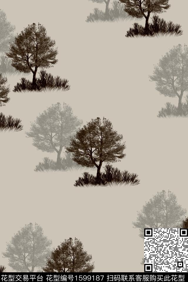 树绿植树叶数码印花华亿平台下载（图片编号: 1599187） - 瓦栏（Walan）