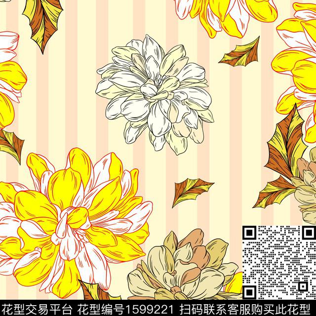 条纹花卉传统印花华亿平台下载（图片编号: 1599221） - 瓦栏（Walan）