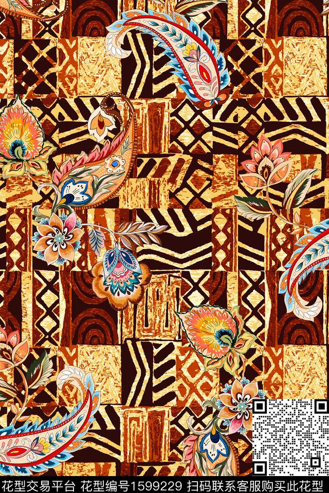 民族风复古佩斯利数码印花华亿平台下载（图片编号: 1599229） - 瓦栏（Walan）