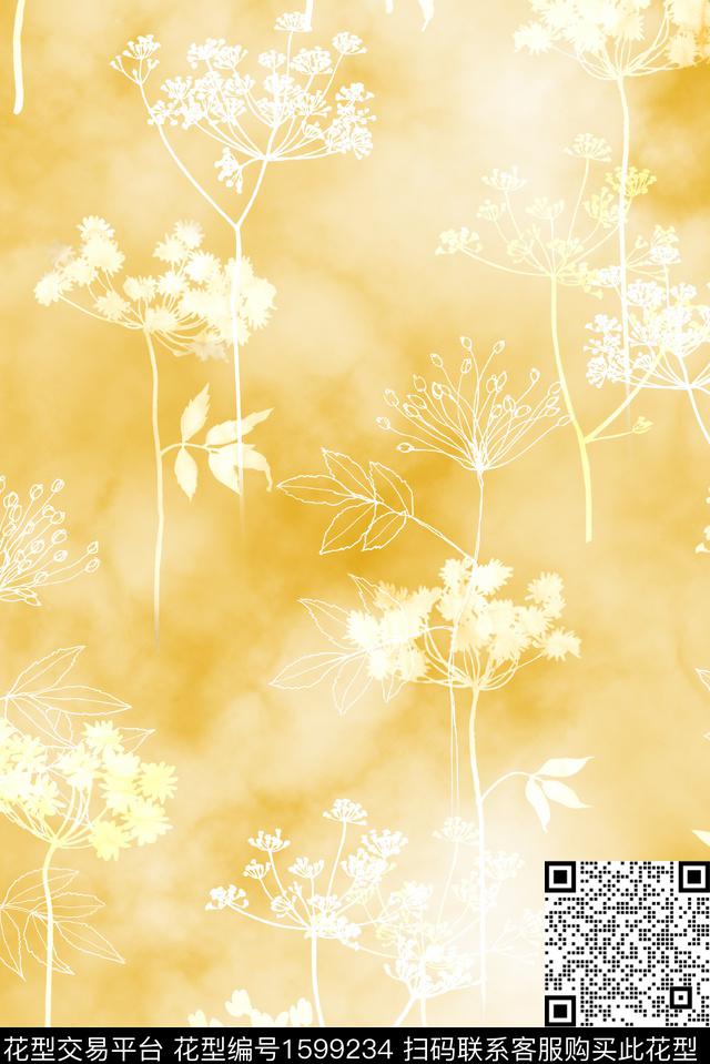 花卉水彩晕染肌理数码印花华亿平台下载（图片编号: 1599234） - 瓦栏（Walan）