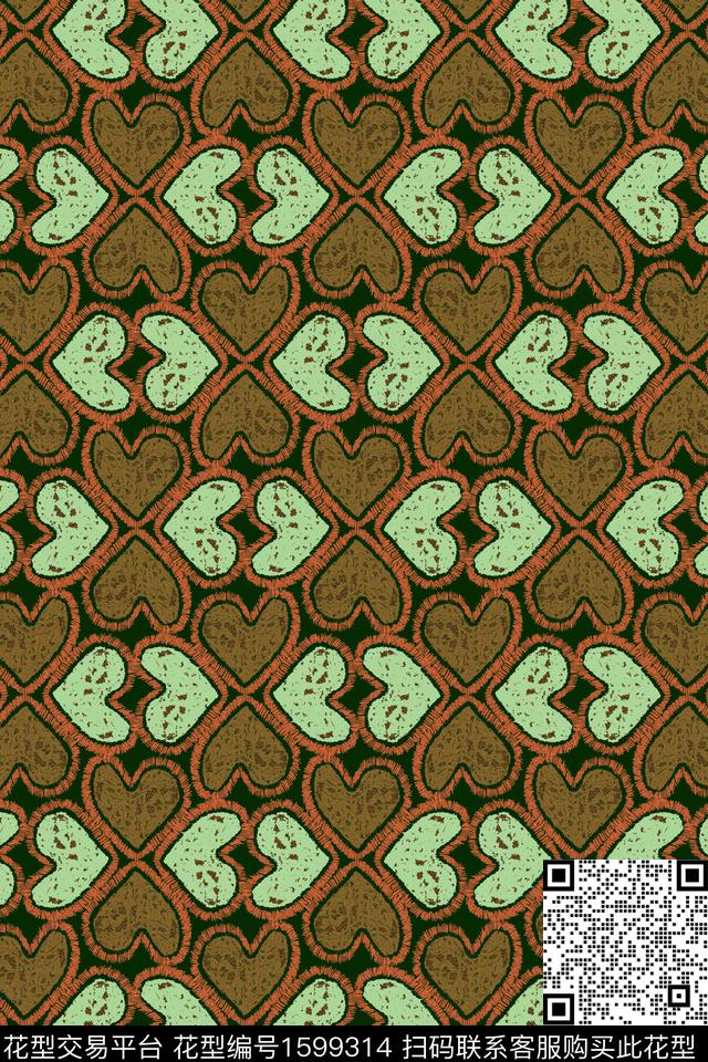 趣味几何爱心数码印花华亿平台下载（图片编号: 1599314） - 瓦栏（Walan）