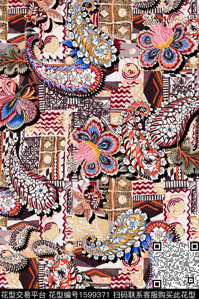 民族风复古佩斯利数码印花华亿平台下载（图片编号: 1599371） - 瓦栏（Walan）