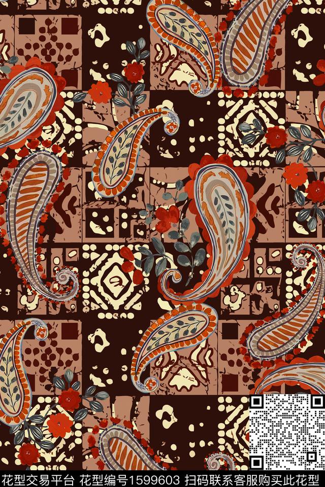 民族风复古佩斯利数码印花华亿平台下载（图片编号: 1599603） - 瓦栏（Walan）