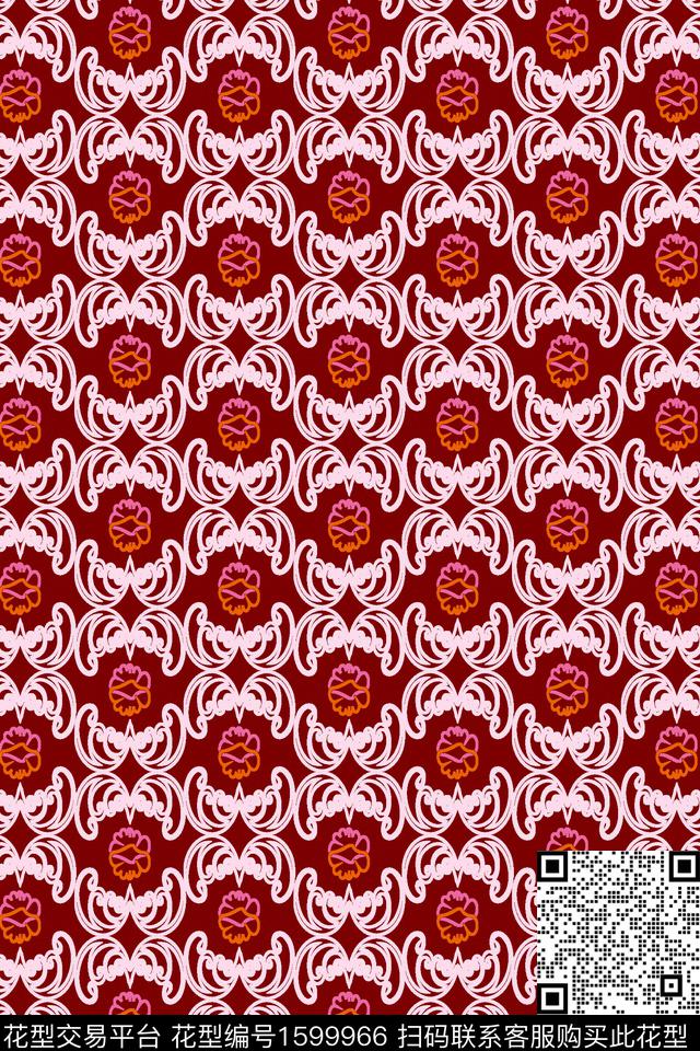 民族风线条线条花传统印花华亿平台下载（图片编号: 1599966） - 瓦栏（Walan）