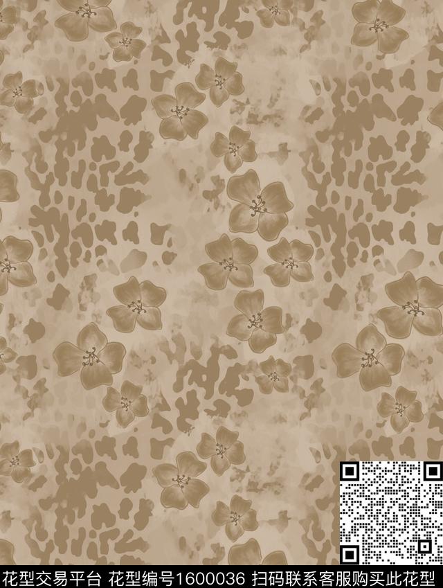 豹纹花卉复古数码印花华亿平台下载（图片编号: 1600036） - 瓦栏（Walan）