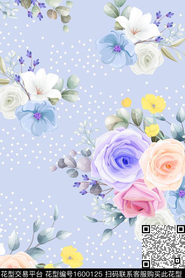 清爽底花卉花卉春夏华亿平台数码印花华亿平台下载（图片编号: 1600125） - 瓦栏（Walan）