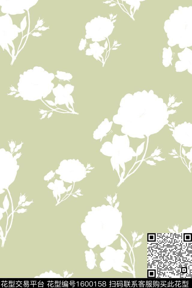 春夏华亿平台剪影花卉传统印花华亿平台下载（图片编号: 1600158） - 瓦栏（Walan）