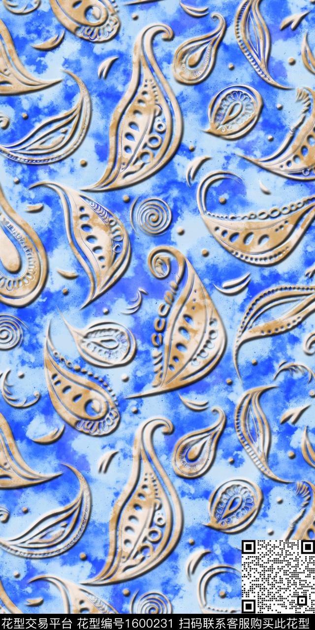 晕染肌理民族风佩斯利数码印花华亿平台下载（图片编号: 1600231） - 瓦栏（Walan）