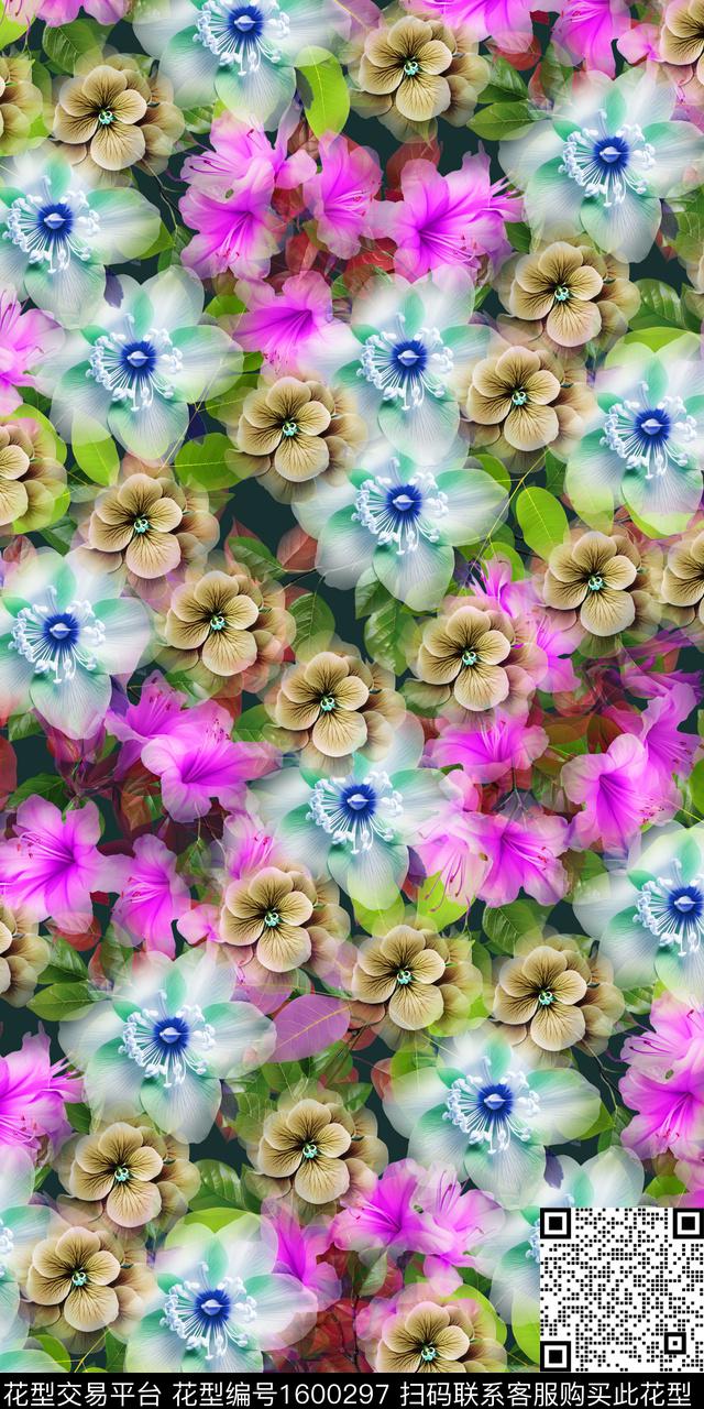 花卉满版花卉数码印花华亿平台下载（图片编号: 1600297） - 瓦栏（Walan）