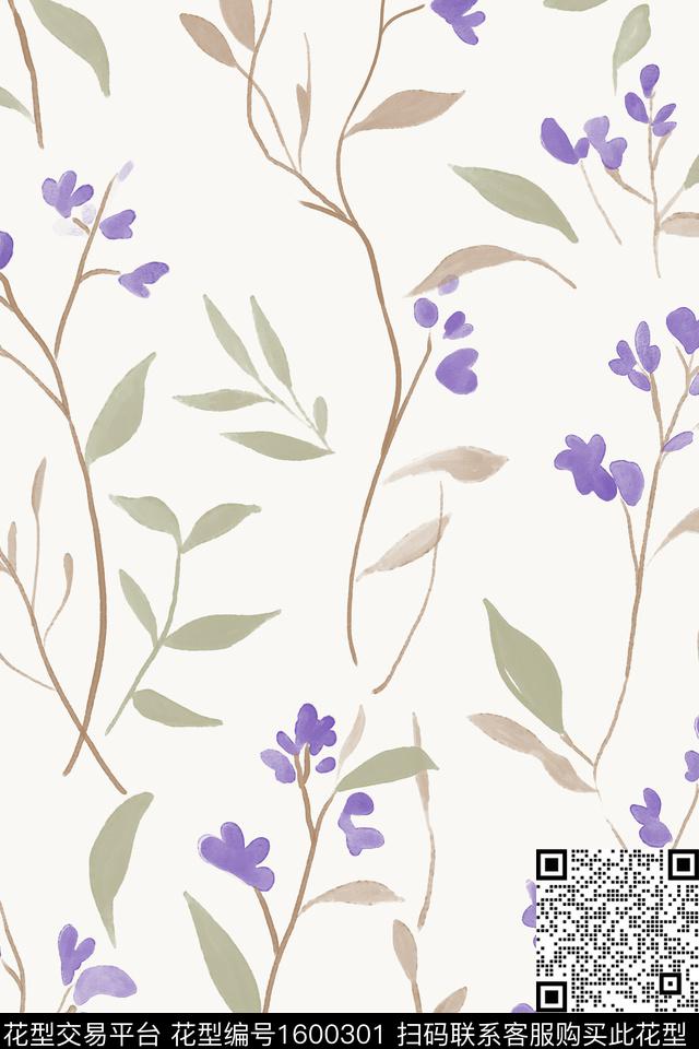 花卉清爽底花卉水彩花卉数码印花华亿平台下载（图片编号: 1600301） - 瓦栏（Walan）