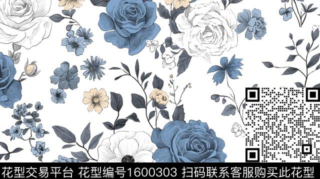 花卉清爽底花卉水彩花卉数码印花华亿平台下载（图片编号: 1600303） - 瓦栏（Walan）