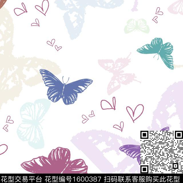 蝴蝶清爽爱心数码印花华亿平台下载（图片编号: 1600387） - 瓦栏（Walan）