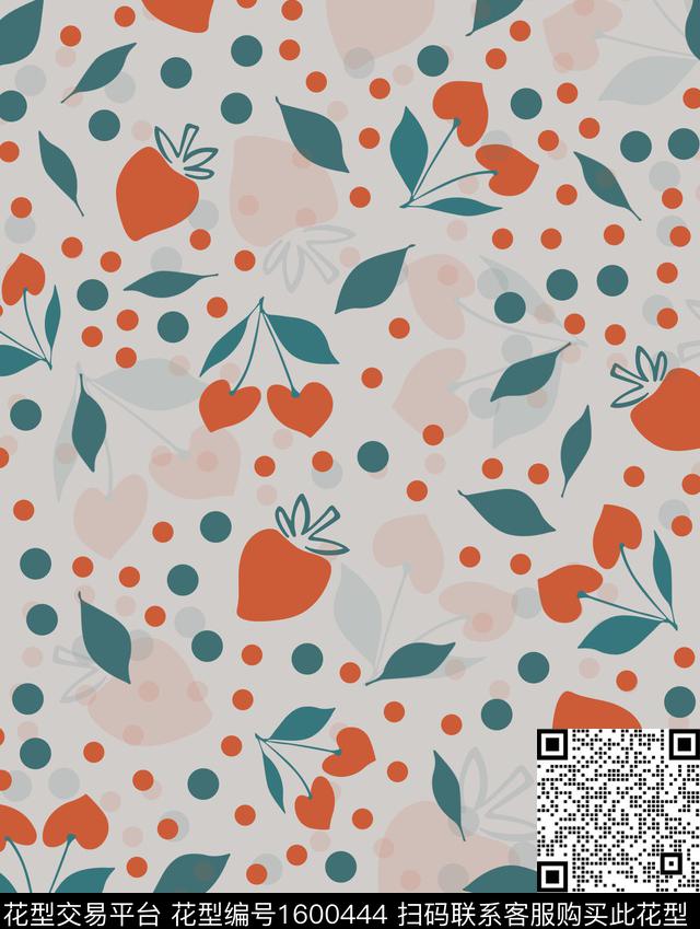 趣味草莓樱桃数码印花华亿平台下载（图片编号: 1600444） - 瓦栏（Walan）