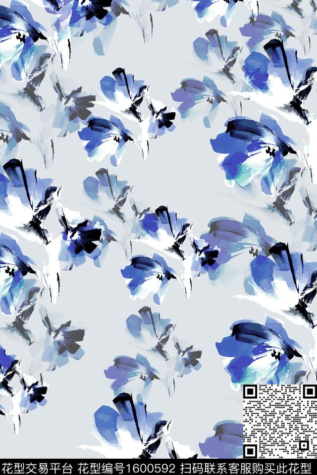 水彩花卉青花青花瓷数码印花华亿平台下载（图片编号: 1600592） - 瓦栏（Walan）