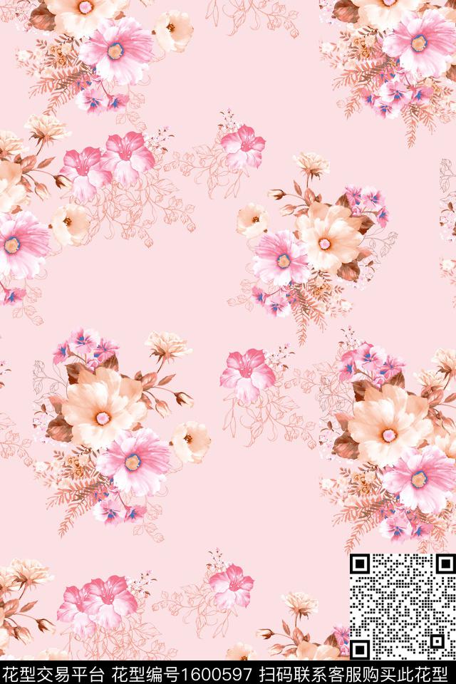 花卉春夏华亿平台满版散花数码印花华亿平台下载（图片编号: 1600597） - 瓦栏（Walan）