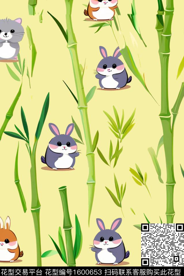 动物卡通竹子数码印花华亿平台下载（图片编号: 1600653） - 瓦栏（Walan）