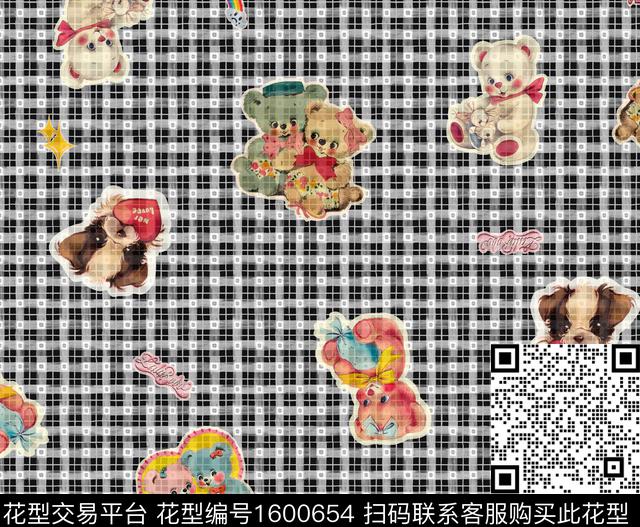 熊卡通人物格子数码印花华亿平台下载（图片编号: 1600654） - 瓦栏（Walan）