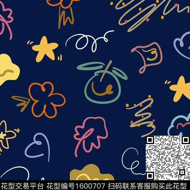 趣味线条画童装传统印花华亿平台下载（图片编号: 1600707） - 瓦栏（Walan）