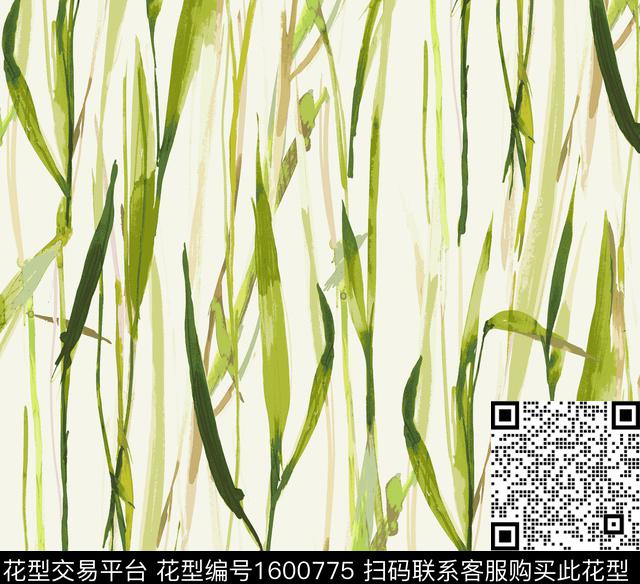 植物水彩叶子数码印花华亿平台下载（图片编号: 1600775） - 瓦栏（Walan）