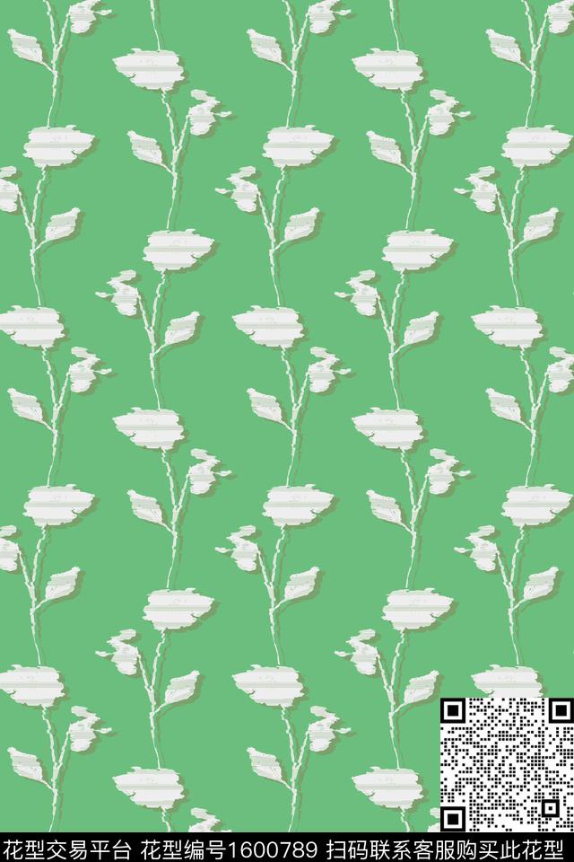 花卉条纹清爽底花卉数码印花华亿平台下载（图片编号: 1600789） - 瓦栏（Walan）