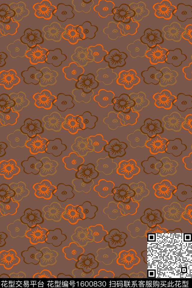 花卉小碎花线条花卉传统印花华亿平台下载（图片编号: 1600830） - 瓦栏（Walan）