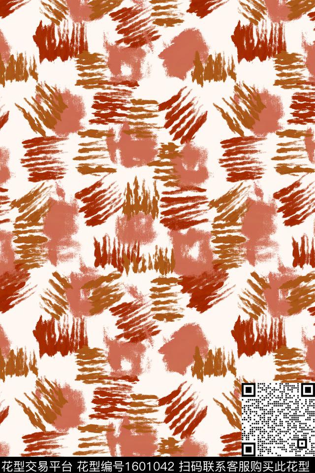 笔触复古抽象数码印花华亿平台下载（图片编号: 1601042） - 瓦栏（Walan）