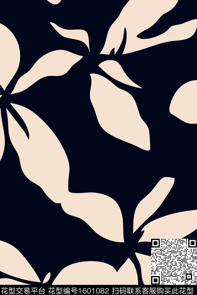 花卉大花黑底花卉传统印花华亿平台下载（图片编号: 1601082） - 瓦栏（Walan）