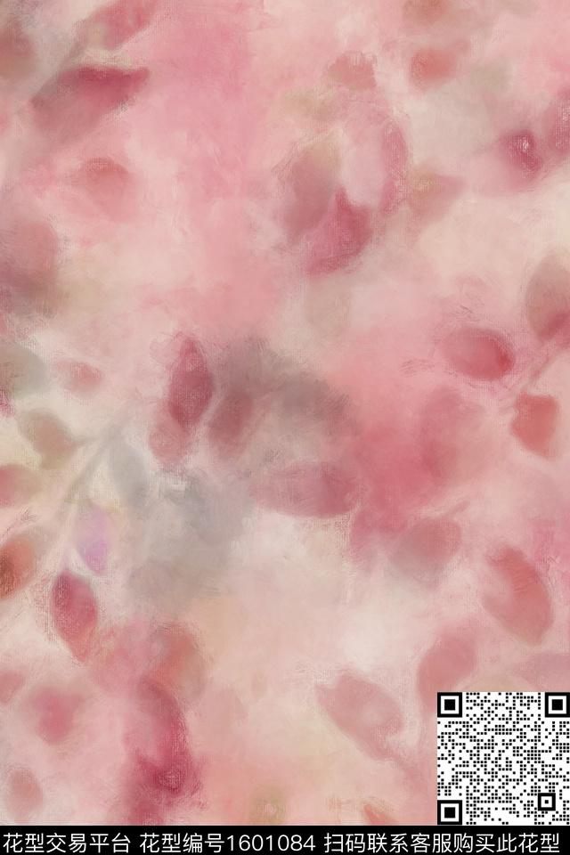 晕染肌理叶子朦胧花卉数码印花华亿平台下载（图片编号: 1601084） - 瓦栏（Walan）