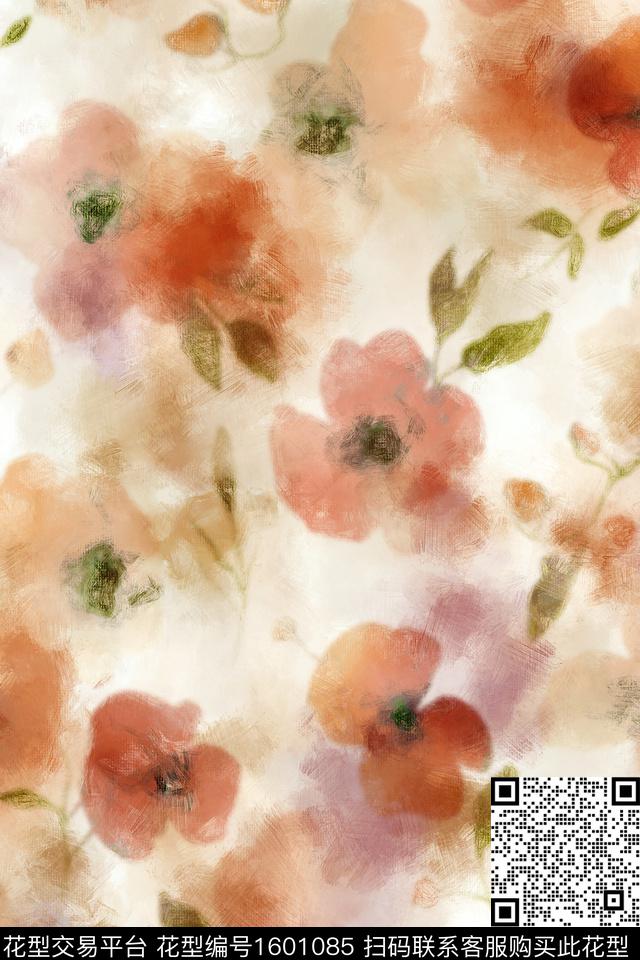 晕染肌理水彩花卉朦胧花卉数码印花华亿平台下载（图片编号: 1601085） - 瓦栏（Walan）