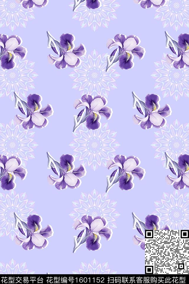 花卉年轻女性剪影数码印花华亿平台下载（图片编号: 1601152） - 瓦栏（Walan）