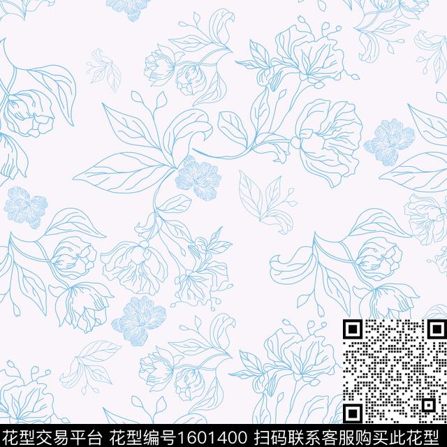 线条花卉花卉清爽底花卉传统印花华亿平台下载（图片编号: 1601400） - 瓦栏（Walan）