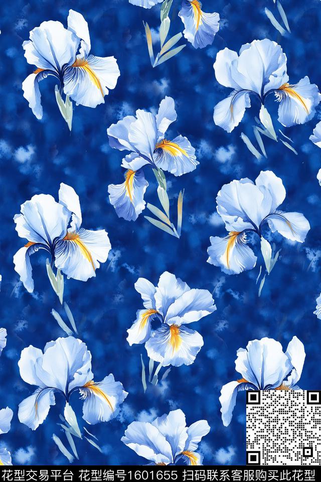 鸢尾花水彩花卉晕染肌理数码印花华亿平台下载（图片编号: 1601655） - 瓦栏（Walan）