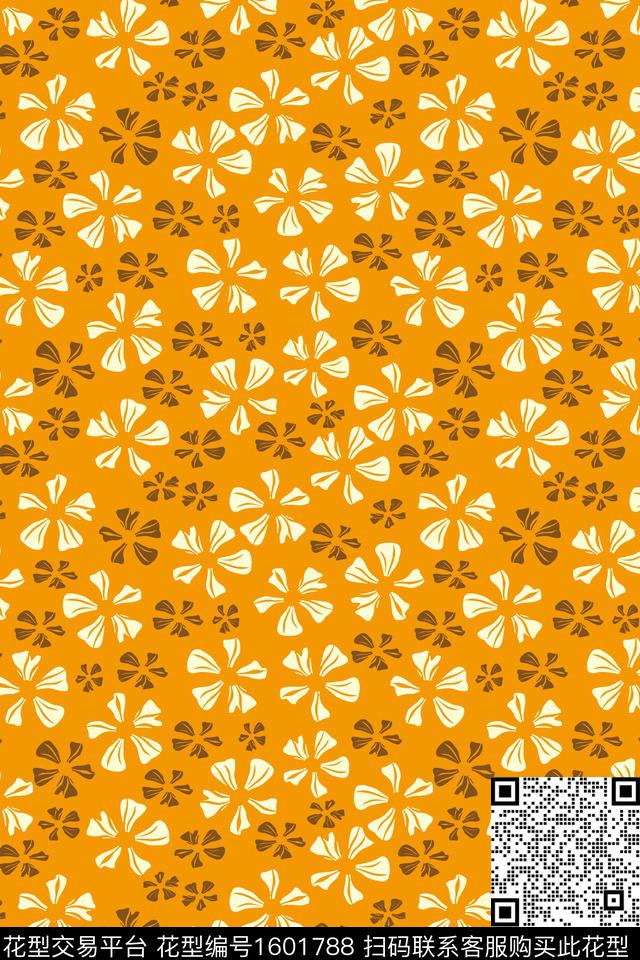 满版散花橙色花卉传统印花华亿平台下载（图片编号: 1601788） - 瓦栏（Walan）