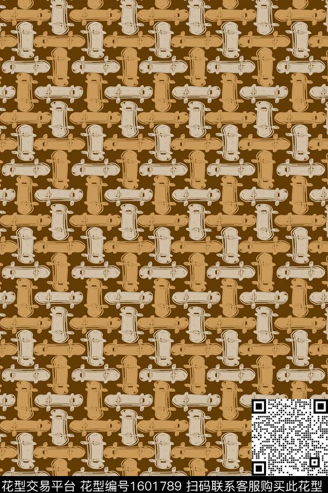 趣味滑板咖色数码印花华亿平台下载（图片编号: 1601789） - 瓦栏（Walan）